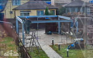 Четырехскатный навес 5,75 x 9,7 из мягкой черепицы