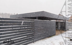 Навес хайтек 10,5 x 8,5 из профнастила для автомобиля